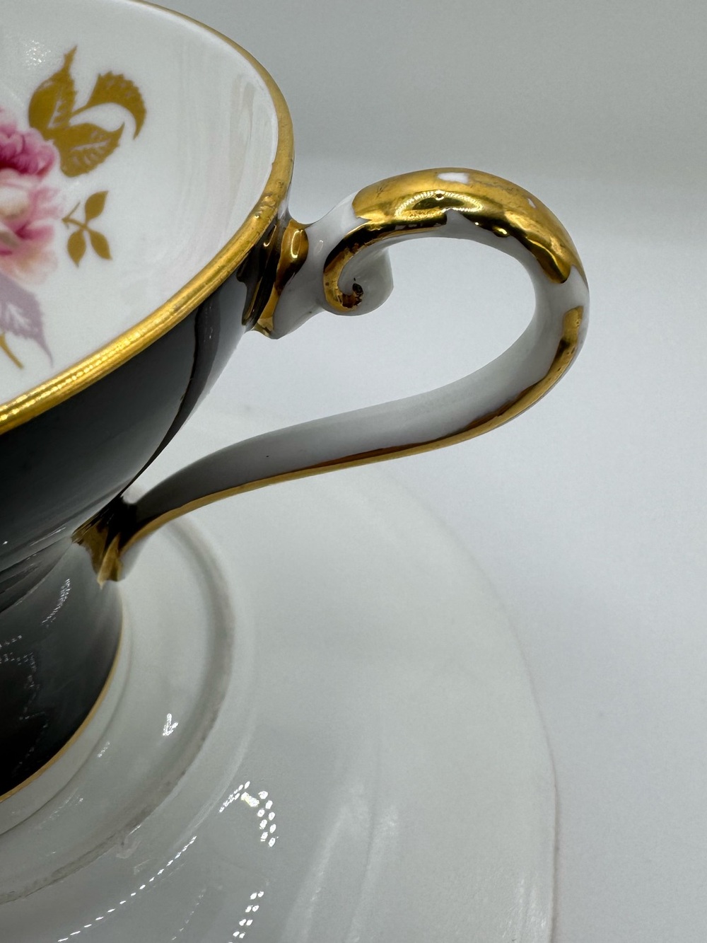 Vintage 1930s Aynsley Black Corset Teacup & Saucer Set Rose 30 - Picture 6 of 6